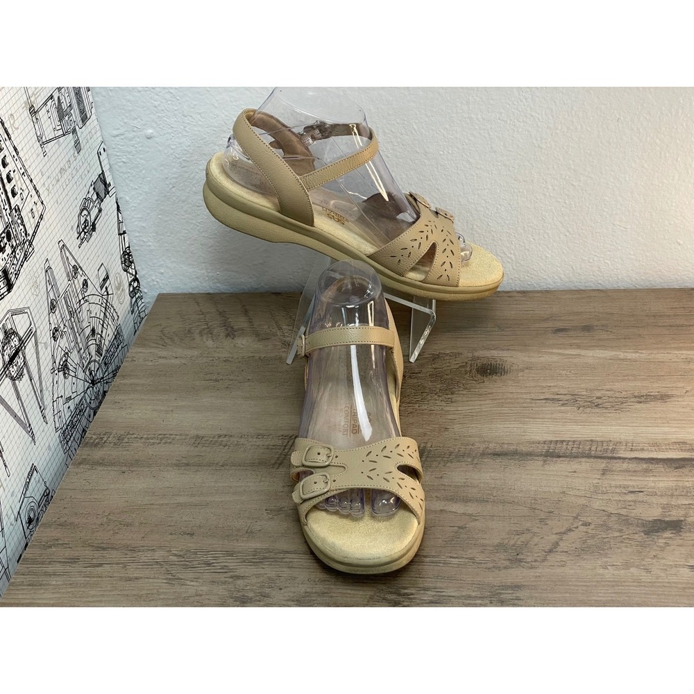 SAS Tripad Duo Quarter Strap Sandal 9.5N Beige Leather Laser Cut Buckle 203999